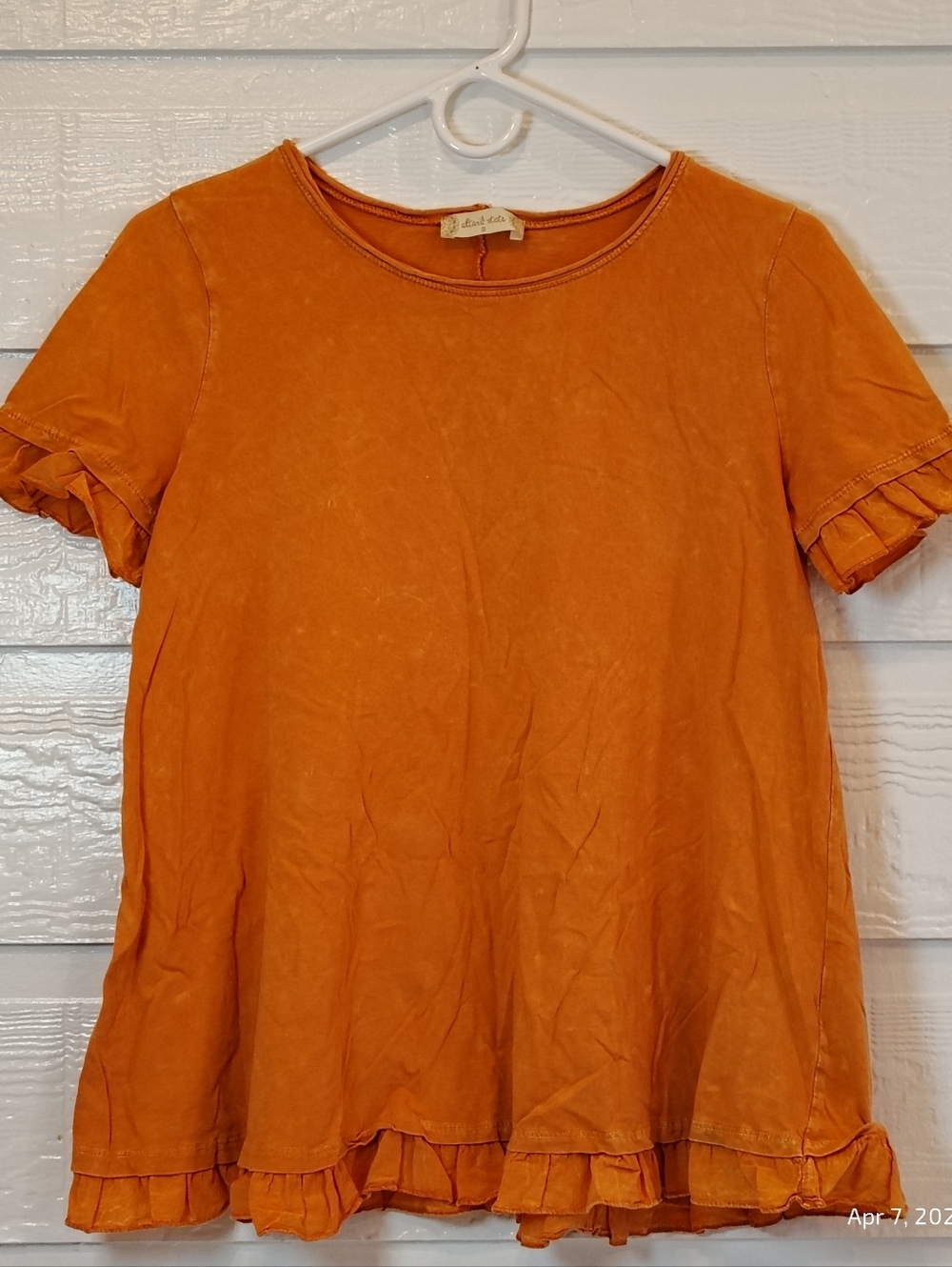 Altar'd State ORANGE ACID Wash Ruffle Sleeve Tunic Top Women's SZ S BOHO WHIMSY